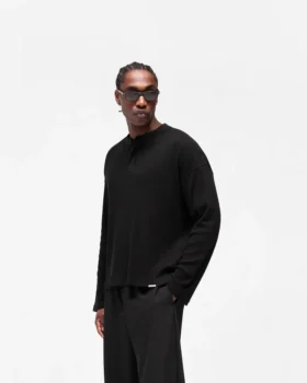 initial henley waffle long sleeve t shirt 2 280x350 - Initial Henley Waffle Long Sleeve T-Shirt